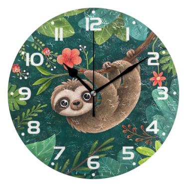 Imagem de JUZIHAI Relógio de parede bonito preguiça silencioso, sem tique-taque, relógios de parede redondos operados por bateria, fácil de ler, relógio decorativo de parede para casa, cozinha, sala de estar