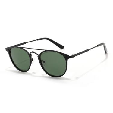 Imagem de JRLLFD Óculos de sol polarizados redondos, design clássico de luxo para homens e mulheres, para dirigir, pescar e esportes, para homens (C3 PRETO VERDE)