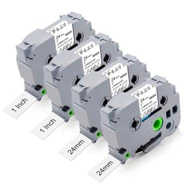 Imagem de Pacote com 4 fitas de etiqueta PT-D600 PT-D610BT PT-P710BT 24 mm transparente substituição para Brother TZe-151 TZe151 fita 24 mm 2,4 cm laminada preta em transparente, fita de etiqueta P Touch 3,5 cm