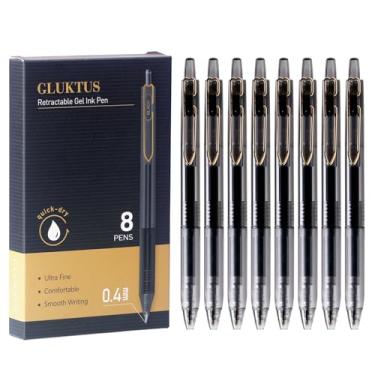 Imagem de GLUKTUS Canetas esferográficas de tinta gel, ponta fina de 0,4 mm, escrita suave, tubos pretos transparentes, tinta preta, pacote com 8