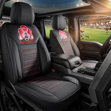 Imagem de Capa de assento de couro para Ford F150 SuperCrew/2017-2025 F250 F350 F450 Super Duty Crew Cab Pickup XL XLT Lariat King Ranch Platinum Red Conjunto completo de capa de assento de carro (UF150-preto +