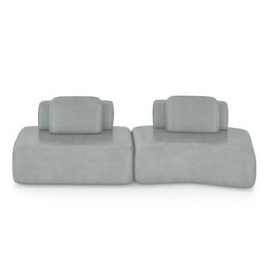 Imagem de Sofá Ilha Sala de Estar Dakota 2 Módulos 316cm Encostos Almofadas Soltas PU Cinza G33 - Gran Belo