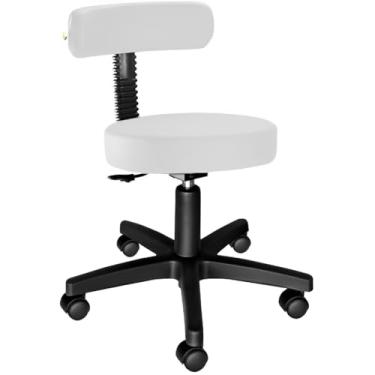 Imagem de Cadeira Mocho Giratória para Estética Manicure e Tatuador com Rodízios e Ajuste de Altura (Branco)