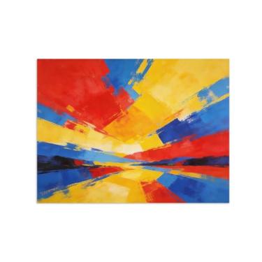 Imagem de Impressões abstratas em tela-Quadro texturizado para parede-Azul vermelho e amarelo 6-Pintura moderna para sala de estar 30x40cm Sem Moldura