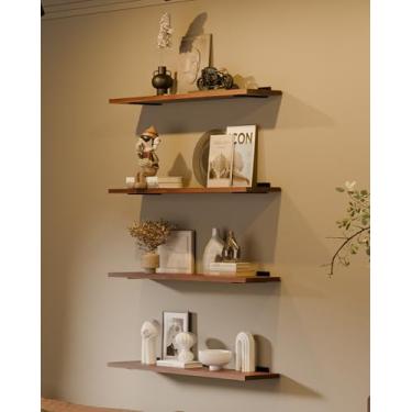 Imagem de TEDIDUWA Conjunto de 4 prateleiras flutuantes de madeira marrom rústica, 91 cm, prateleiras de parede rústica para casa de fazenda, fácil de instalar para sala de estar, cozinha e quarto, capacidade