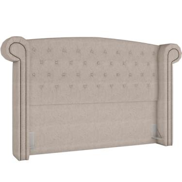 Imagem de Cabeceira Cama Box Casal com Tachas 140 cm Sofia P05 Linho Cru - Lyam Decor