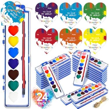 Imagem de Valentine's Day Watercolor Paint with You Color My World Cards Set 24 Pack Valentines Day Heart Watercolor Paint with Cards, DIY Valentine Days Painting Card for Party Activity