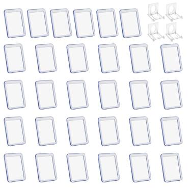 Imagem de PATIKIL Porta-crachá com janela dupla face, 30 peças de capa protetora para cartão de identificação, porta-chaves, estojo rígido vertical com suporte de exibição para licenças de crédito de