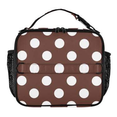 Imagem de Joisal Lancheira branca marrom retrô com isolamento de bolinhas, lancheira infantil com suporte para garrafa de água