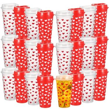 Imagem de Layhit 20 peças de xícaras de café reutilizáveis para o dia dos namorados com tampas 473 ml copos de plástico com design de coração de chocolate quente e cacau para mulheres e homens, artigos de festa