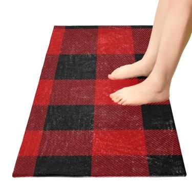 Imagem de TSENQUE Tapete de cozinha vermelho xadrez lenhador tapete de banho, tapetes de entrada antiderrapantes tapete de banheiro absorvente estético tapete de banheiro sala de estar decoração de casa, 99 cm