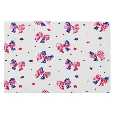 Imagem de Wassud Tapete de porta com laços azuis vermelhos 61 x 89 cm, tapete de área lavável antiderrapante com suporte de borracha, tapete macio e macio para sala de estar, quarto, entrada, entrada