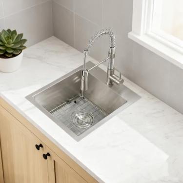 Imagem de SHACO Pia de barra de trailer de 33 x 38 cm, tigela única de aço inoxidável calibre 16 na parte superior pequena pia de cozinha externa com ralo de filtro