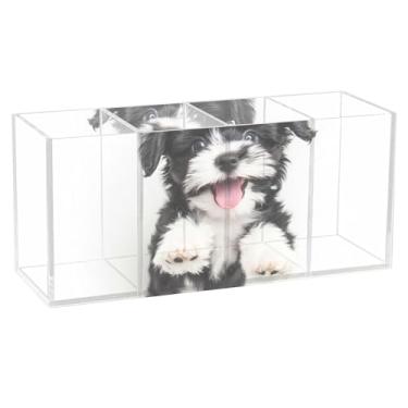 Imagem de TSENQUE Suporte de lápis de mesa de acrílico personalizado Happy Black White Puppy Art Caddy Art Caddy Pencil Stationary Storage Office Aesthetic Desk Supplies