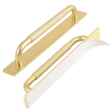 Imagem de funifiti Puxadores autoadesivos dourados de 21,3 cm, puxadores de armário autoadesivos de 21 cm, sem furadeira, maçanetas deslizantes de vidro sem parafusos (fita dupla face dourada 21,3 cm)
