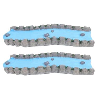 Imagem de SEWACC 2 peças de mini riacho, mini córrego curvo de resina para casa de bonecas, modelo de trem, cenário, mesa de areia, paisagem, miniatura, acessórios de jardim