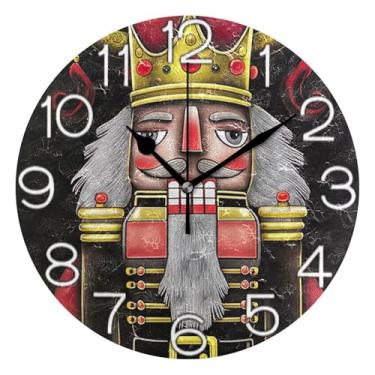 Imagem de GAIGEO Relógio de parede decorativo analógico operado por bateria relógio de cozinha fofo, arte de parede boho decoração de casa desenho animado quebra-nozes de Natal, 25 cm, ponteiros pretos