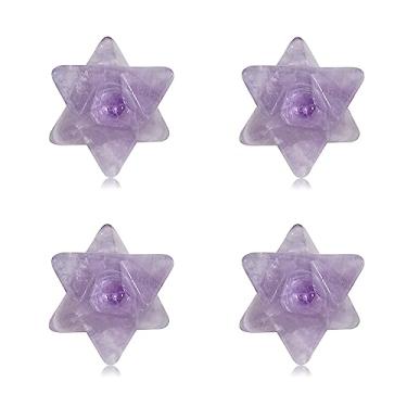 Imagem de Decoração de cristal 13 x 13 mm estrela rodonita estrela hexagonal quartzo natural pequeno bolso pedra decoração de mesa 1 peça roxa