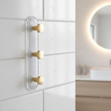 Imagem de Gancho de Parede Transparente Autoadesivo 3 Suportes - Gancho Adesivo Sem Furo - Suporte Multiuso Para Banheiro, Cozinha, Quarto - Gancho Forte Para Toalha, Chaves e Acessórios - Edmix