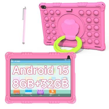 Imagem de Tablet infantil Android 15, tablets de 10 polegadas para crianças, 8 GB de RAM, 32 GB de ROM, expansão de 1 TB, tablet infantil com controle parental, tela IPS, câmera dupla, educacional, jogos, capa