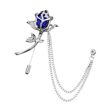 Imagem de Broche de flor de strass de cristal alfinete de lapela rosa para homens broche de corrente de pendurar broche de terno masculino broche de lapela de flor para ternos, Small, Metal, Sem Pedra Preciosa