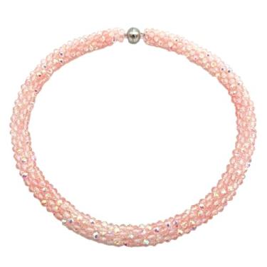 Imagem de Esbbela Colar com contas atadas à mão, conjunto de joias, gargantilha de cristal artificial para mulheres - fio de contas feito à mão, cristal facetado brilhante, Rondelle-43 cm, 30 cores, 17-18 inch