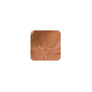Imagem de KLSURPRISE2 Colar feminino com letra mini bolha – Colar delicado com inicial de zircão banhado a ouro 18 k manchado espinha de peixe em camadas para presente, Large, Cobre, Zircão
