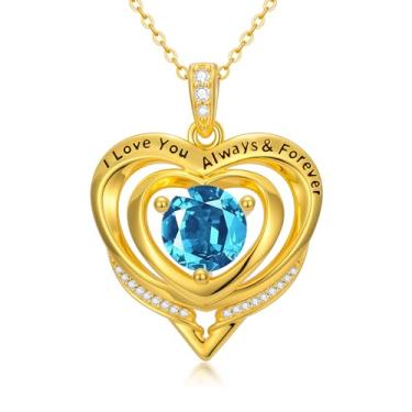 Imagem de WYDDO Colares de coração com pedra do mês de nascimento para mulheres, mãe, mãe, banhado a ouro 14K, pingente de aniversário, Natal, Dia dos Namorados, joias presentes para sua esposa, filha, mãe, One