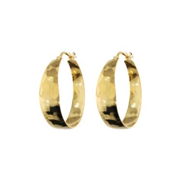 Imagem de ETRUSCA GIOIELLI Brincos de argola banhados a ouro 18 quilates para mulheres – argolas de ouro hipoalergênicas pequenas – joias italianas elegantes – textura martelada – presente de aniversário, dia