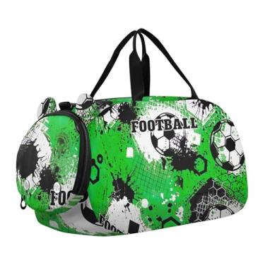 Imagem de Bolsa de viagem azul para meninas com bola de tênis, bolsa de viagem para o fim de semana, academia, bolsa de mão para meninos, Bolas de futebol verde, Clássico