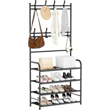 Imagem de Arara Cabideiro e Sapateira Organizadora Suporte Multifuncional 4 Prateleiras