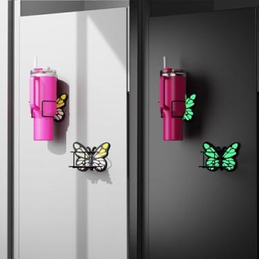 Imagem de Hyggepolar Porta-copos magnético com borboleta luminosa, organizador de garrafa de água que economiza espaço para 30/1,134 g, suporte de copo resistente a arranhões, presente exclusivo para mulheres
