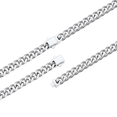 Imagem de FaithHeart Corrente de elos cubanos de aço inoxidável preto/prata/dourado para homens, duráveis e hipoalergênicas Miami Curb Hip Hop, 6/9/12 mm de largura, 45,7 a 76,2 cm de comprimento, caixa de