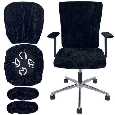 Imagem de VZLQZJMKY Conjunto de 4 capas de cadeira de escritório, capa para cadeira de computador, capa para cadeira de mesa com 4 tiras elásticas antiderrapantes universais, apoios de braço, almofadas de
