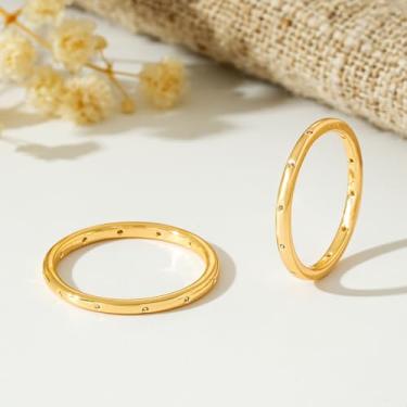 Imagem de Anel fino de 1,7 mm banhado a ouro CZ empilhável anel eternidade para mulheres tamanho 6/7/8, 7, Latão, Sem pedra preciosa