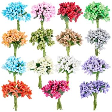 Imagem de SOFPLATE 180 peças 15 cores artesanato flor estames florais caules de baga gesso colorido artificial pequenas cabeças florais estético ramo vara estames para vaso de festa, buquê, bolo, faça você