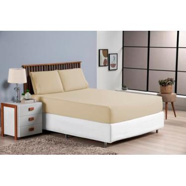 Imagem de Jogo de Lençol Cama Casal 3 Pçs 400 Fios Ponto Palito 100% Algodão (Palha)