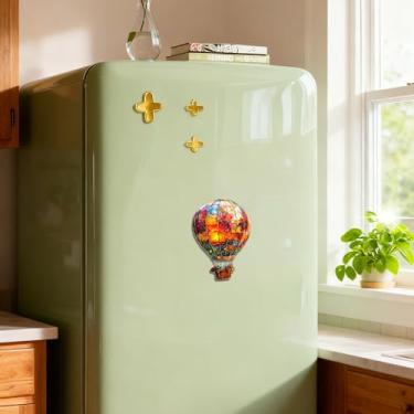 Imagem de Mosaico colorido balão de ar quente ímãs de geladeira acrílico - Ímãs decorativos de geladeira de cozinha, ímãs bonitos de quadro branco de escritório, presente ideal para amantes de viagens e