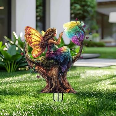 Imagem de Estacas de jardim de fadas para decoração de jardim acrílico - decoração de placa de acrílico de jardim 2D, arte de quintal de fantasia, presente para amantes da natureza, para vasos de flores