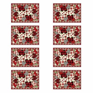 Imagem de XCHI Jogo americano xadrez búfalo, coração, rosas, flores, dia dos namorados, conjunto de 8 tapetes de mesa para festa, casa, cozinha, decoração de mesa de jantar, 30 x 45 cm