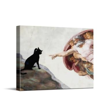 Imagem de CYFDYVT Arte de parede em tela de gato preto, arte de parede de gato engraçado, paródia renascentista, gato preto encontra Deus, arte de parede estilo capela sistina, pôsteres ecléticos para quarto