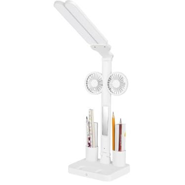 Imagem de Luminária de Mesa LED Dobrável Multifuncional, 3 Tons de Luz, Brilho Ajustável, 2 Mini-Ventiladores, Suporte Celular, Botão Touch, Recarregamento e Entrada USB, Proteção Ocular, Abajur, Marca ATM