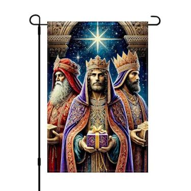Imagem de BlissYard Bandeira de jardim de Natal Three Kings 30,5 x 45,7 cm, dupla face, presépio sábio, decoração de quintal sazonal para varanda externa