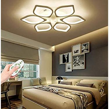 Imagem de Luminária de teto LED dimerizável com controle remoto, lustre criativo com design de flor, tamanho grande, luminária moderna para sala de estar, sala de jantar e cozinha, estrutura de metal