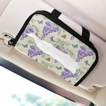 Imagem de SEHANY Elegante suporte de lenços de papel de carro floral roxo, caixa de lenços para carro, viseira solar, porta-guardanapos retangular, dispensador de máscara de carro, caixa de lenços para veículos