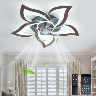 Imagem de Ventilador de teto para quarto com luzes LED, dimerizáveis, com memória, silencioso, reversível, 6 velocidades, com lâmpadas, controle remoto e timer. 25,5 polegadas (65 cm) - Acabamento em