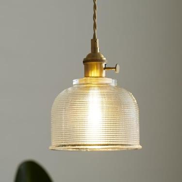 Imagem de Sedelan Luminária pendente de vidro antigo, luminária pendente vintage, luzes pendentes de ilha de cozinha, lâmpada suspensa de vidro retrô para sala de estudo sala de estar quarto, cobre E26, botão