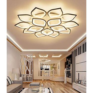 Imagem de Luminária de teto LED dimerizável com controle remoto, design criativo de flor, lustre de tamanho grande para sala de estar, sala de jantar e cozinha, luminária pendente moderna com estrutur