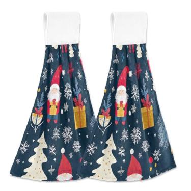 Imagem de Blueangle 2 Pçs Gnomo de Natal Gnomo Pendurado Toalha de Mão Toalha de Mão Absorvente Macio Coral Veludo Pano para Cozinha Banheiro (406)