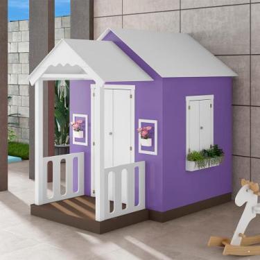 Imagem de Casinha de Brinquedo MDF com Varanda Artesanal Branco/Lilás L12 - Gran